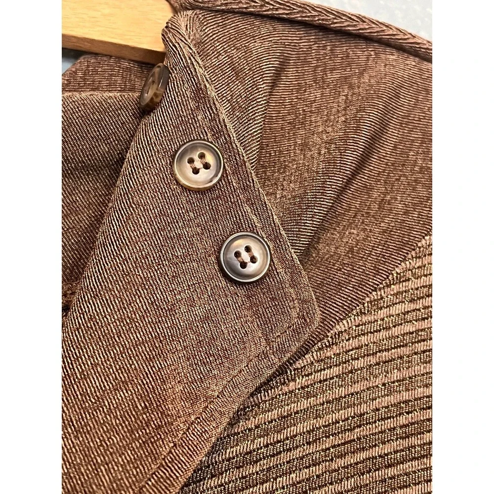 Chicos Travelers Metallic Brown Shimmer Cowl Neck Asymmetric Tunic Sz 1 US XL - Picture 7 of 16